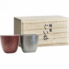 夏の贈り物お中元 本錫ぐい? 鯛網紅白ペア（桐箱入） 直径4.7×4.4cm
