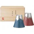 夏の贈り物お中元 富士山タンブラー180ml（小） 青朱ペア（木箱入） 直径7.8×8cm