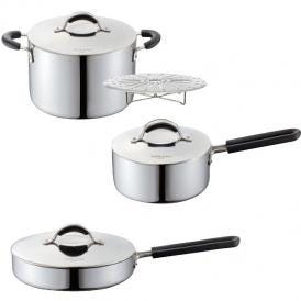 夏の贈り物お中元 べローナヌォーヴォ 3点セット 片手鍋18cm（蓋付）（2.1L）・兼用鍋22cm（蓋・スノコ付）（5.1L）・フライパン24cm（蓋付）×各1