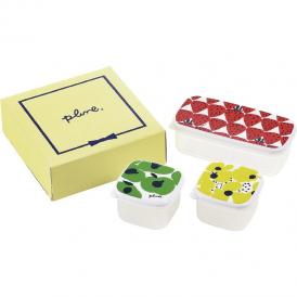 夏の贈り物お中元 シール容器3点セット プルーン 正角型（6.8×6.8×4.6cm・130ml）×2、長角型（13.6×7×4.6cm・290ml）×1