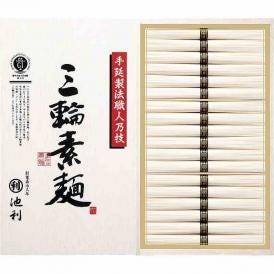 夏の贈り物お中元 手延べ三輪素麺（木箱入） 池利 そうめん（50g）×18束