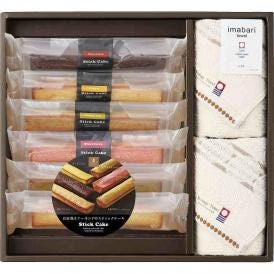 冬の贈り物グリーンモードエコドットタオル＆スティックケーキギフト 今治タオル＆スイーツ フェイスタオル（34×80cm）×2、スティックケーキ（プレーン・チョコ・チーズ・レモンティー・ストロベリー