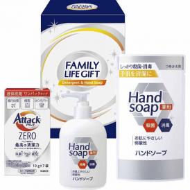 夏の贈り物お中元 ファミリーライフギフト 薬用ハンドソープ（250ml）・薬用ハンドソープ詰替用（200ml）・アタックZERO（10g×7P）×各1