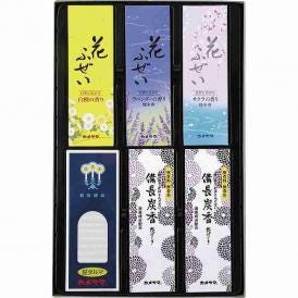 夏の贈り物お中元 御供1500 カメヤマ 花げしき備長炭×2、花ふぜい（黄 白檀・ラベンダー 煙少香・桜 煙少香）（各約30g）・小ローソク豆ダルマ（30本）×各1