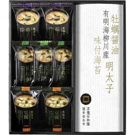冬の贈り物京懐石 和膳 詰合せ 京懐石 フリーズドライ 即席味噌汁長ねぎ×3、京懐石 フリーズドライ 即席味噌汁（豆腐・茄子）×各2、有明海 柳川産味付海苔（牡蠣醤油・明太子）・有明海柳川産味付海