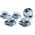 夏の贈り物お中元 藍染ぶどうコーヒー5客セット 碗（直径8.6×6.5cm）・皿（直径13.6×2.8cm）×各5