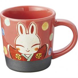 夏の贈り物お中元 マグカップ 夕立窯 桃色うさぎ 直径8.8×9.2cm