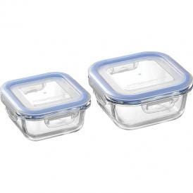 夏の贈り物お中元 耐熱ガラス容器2Pセット レッシュ 正角型小（12×12×5.8cm・300ml）・正角型大（14×14×6.5cm・510ml）×各1