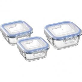 夏の贈り物お中元 耐熱ガラス容器3Pセット レッシュ 正角型小（12×12×5.8cm・300ml）×2、正角型大（14×14×6.5cm・510ml）×1