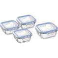 夏の贈り物お中元 耐熱ガラス容器4Pセット レッシュ 正角型小（12×12×5.8cm・300ml）×3、正角型大（14×14×6.5cm・510ml）×1