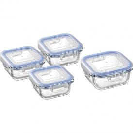 夏の贈り物お中元 耐熱ガラス容器4Pセット レッシュ 正角型小（12×12×5.8cm・300ml）×3、正角型大（14×14×6.5cm・510ml）×1