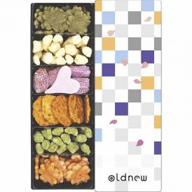 夏の贈り物お中元 彩 あられ Oldnew 一口たがね（25g）・抹茶あられ（24g）・生姜あられ・桜青のりあられ（各22g）・桜小海老あられ（20g）・紫いもあられ（13g）・飾り菓子（3g）×各1