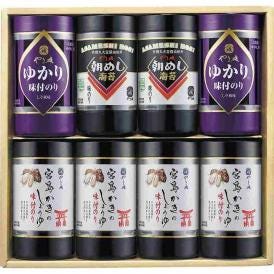 夏の贈り物お中元 卓上味付海苔バラエティギフト やま磯 かき醤油味のり（8切32枚）×4、味付のり・しそ風味のり（各8切32枚）×各2