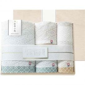 夏の贈り物お中元 タオルセット（国産木箱入） 和布小紋 フェイスタオル（34×75cm）×2、バスタオル（60×110cm）・ウォッシュタオル（34×30cm）×各1