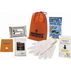 夏の贈り物お中元 コンパクト防災7点セット 収納巾着袋（22×16.5cm）・アルミブランケット・レインコート・携帯用トイレ（1P）・軍手・ウェットティッシュ・防災の心得×各1
