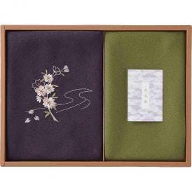 夏の贈り物お中元 刺繍入り二巾風呂敷&金封包み 草花の遊び 紫 風呂敷：71×70cm、金封包み：38×37cm