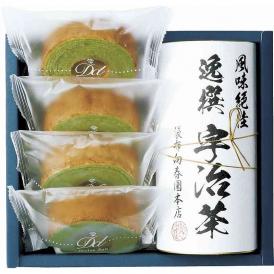 夏の贈り物お中元 日本茶こだわりセット「楓」 袋布向春園本店 抹茶バウムクーヘン×4、宇治茶ティーバッグ（4g×6p）×1