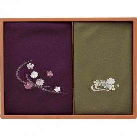 夏の贈り物お中元 刺繍入り二巾風呂敷&金封包み 洛北 紫/利久 風呂敷：71×70cm、金封包み：38×37cm