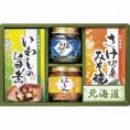 春の贈り物 北海道 美食之輝 いわしの旨煮（レトルト）（95g）・にしんのほぐし身（50g）・さけ切身みそ焼き（40g）・塩こんぶ（18g）×各1