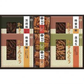 夏の贈り物お中元 かりんとう・あられ詰合せ 蜂蜜黒糖かりんとう（40g）×2、かりんとう（黒胡麻・落花生）（各40g）・あられ（海老・海苔・味噌）（各30g）×各1