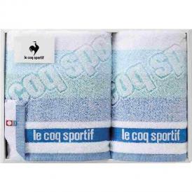 夏の贈り物お中元 ルコック ビッグロゴ スポーツタオル&フェイスタオル le coq sportif ブルー スポーツタオル：32×110cm、フェイスタオル：32×80cm