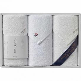 夏の贈り物お中元 シルクプロテイン加工&今治起毛 プレミアムタオルセット シルクプロテイン加工フェイスタオル（33×80cm）×2、今治起毛加工フェイスタオル（33×75cm）×1