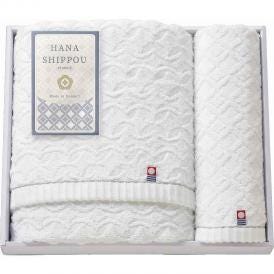 夏の贈り物お中元 今治製バスタオル&ウォッシュタオル HANA SHIPPOU バスタオル：40×110cm、ウォッシュタオル：28×30cm
