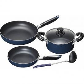 夏の贈り物お中元 IH対応両手鍋18cm&フライパン20・24cm（お玉付） スティージー2 両手鍋18cm（2L）・フライパン（20cm・24cm）・お玉×各1