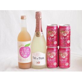 桃のお酒を楽しめる6本セット(国産もものお酒 カフェ ド パリ ピーチスパークリング(フランス) 福島もものチューハイ缶) 720ml×1本 750ml×1本 350ml×4本