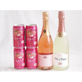 桃のお酒を楽しめる6本セット(カフェ ド パリ ピーチスパークリング(フランス) 脱アルコールカールユングピーチ(ドイツ) 福島もものチューハイ缶) 750ml×2本 350ml×4本