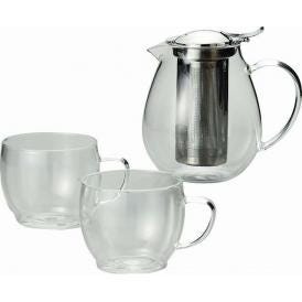 夏の贈り物お中元 ペア耐熱ティーセット フィール カップ（直径8×6.5cm）×2、ポット（13.5×10×12.5cm・580ml）×1