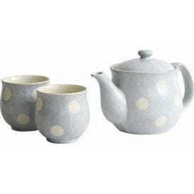 夏の贈り物お中元 サボン水玉茶器揃 湯呑（直径6.6×7cm）×2、ポット（17.3×9.4×11cm・200ml）×1