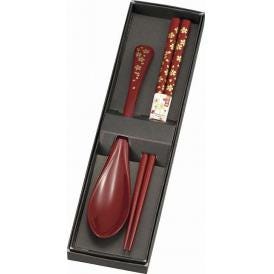 夏の贈り物お中元 箸・スプーン 桜 朱 箸（22.5cm）・スプーン×各1