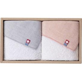 夏の贈り物お中元 今治ガーゼ＆パイルミニハンカチ2Pセット グレー・ピンク 22×22cm