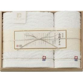 夏の贈り物お中元 フェイスタオル&ウォッシュタオル（木箱入） 今治謹製 白織タオル フェイスタオル：33×75cm、ウォッシュタオル：33×31cm