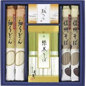 春の贈り物 信州そば・細うどんセット よし井 抹茶そば（80g）×4，信州そば・細うどん（各120g）×各2、めんつゆ（30ml×2袋）×1