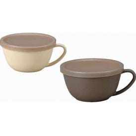 夏の贈り物お中元 アースカラー 抗菌スープカップ2P エコ カップ：14.5×12×6.5cm、フタ：直径12.4×1cm
