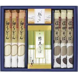 夏の贈り物お中元 信州そば・細うどんセット よし井 抹茶そば（80g）×4、信州そば・細うどん（各120g）×各3、めんつゆ（30ml×2袋）×1