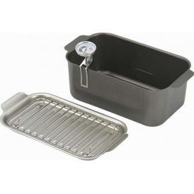 夏の贈り物お中元 角型蓋付天ぷら鍋（アミ・温度計付） 食彩亭 24×13×9.3cm（満水容量1.9L・適正油量700ml）