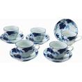夏の贈り物お中元 藍染ぶどうコーヒー5客セット 碗（直径8.6×6.5cm）・皿（直径13.6×2.8cm）×各5