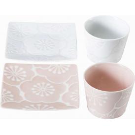 夏の贈り物お中元 茶菓ペア 波佐見 皿（12.5×12.5cm）・カップ（直径7.5×6cm）×各2