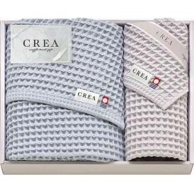 夏の贈り物お中元 バスタオル＆フェイスタオル CREA×今治ワッフルソフト ブルー バスタオル：57×120cm、フェイスタオル：31×80cm