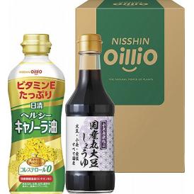 夏の贈り物お中元 ヘルシーオイル＆国産丸大豆醤油ギフト 日清オイリオ ヘルシーキャノーラ油（350g）・タケサン国産丸大豆醤油（300ml）×各1
