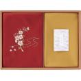 夏の贈り物お中元 刺繍入り二巾風呂敷&金封包み 草花の遊び 赤 風呂敷：71×70cm、金封包み：38×37cm