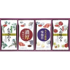 夏の贈り物お中元 味のりバラエティ詰合せ 白子のり 信州わさび使用わさびのり・濃厚味付のり・丸大豆醤油味海苔・紀州梅使用うめ味のり（各8切5枚）×各2