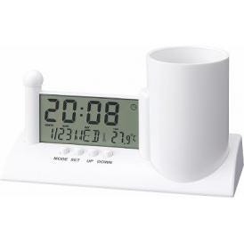 夏の贈り物お中元 ペンホルダー付クロック 18.5×7.8×10cm ★単4乾電池2本使用（別売）