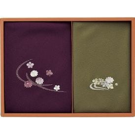 夏の贈り物お中元 刺繍入り二巾風呂敷&金封包み 洛北 紫/利久 風呂敷：71×70cm、金封包み：38×37cm