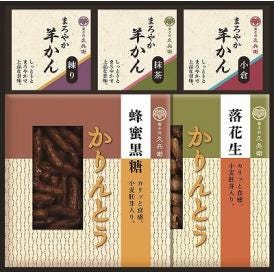 夏の贈り物お中元 かりんとう・羊かん詰合せ 羊かん（抹茶・練り・小倉）（各60g）・かりんとう（蜂蜜黒糖・落花生）（各40g）×各1