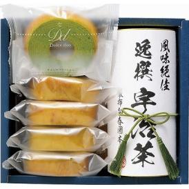 夏の贈り物お中元 日本茶こだわりセット「柳」 袋布向春園本店 抹茶バウムクーヘン×5、宇治煎茶（55g）×1