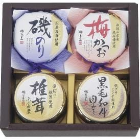 夏の贈り物お中元 ご飯のお供瓶詰セット 磯じまん 磯のり・梅かつお・黒毛和牛肉みそ（各90g）・椎茸ふくめ煮（85g）×各1 